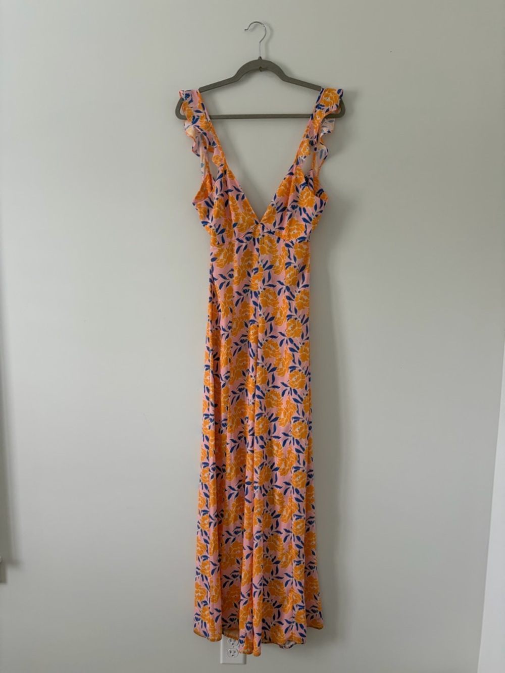 Resa Jilly Orange Purple Floral Sleeveless Wide Leg Tie Back Boho Jumpsuit XS